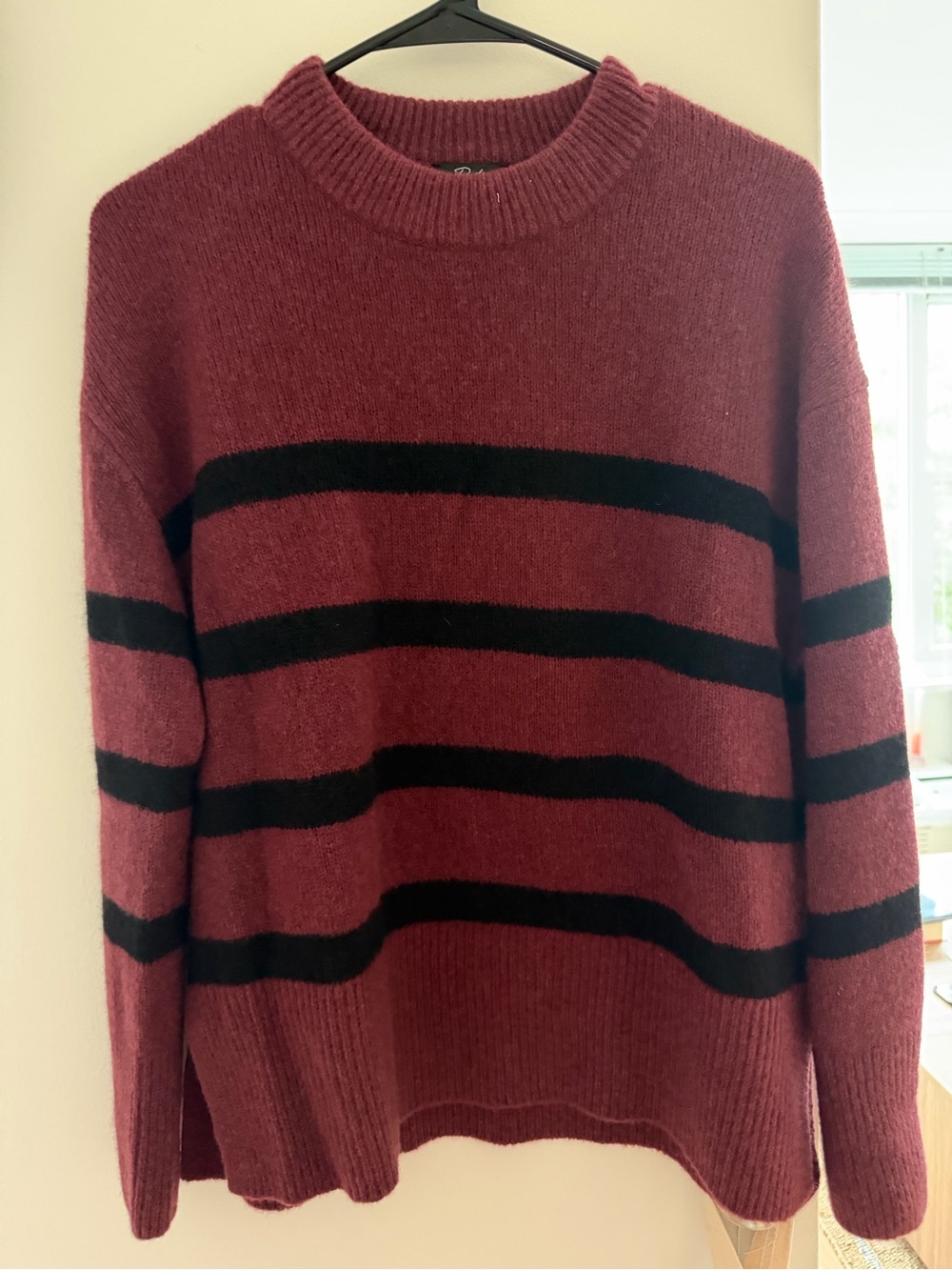 Rails Women Wine and Black Striped Crewneck Sweater